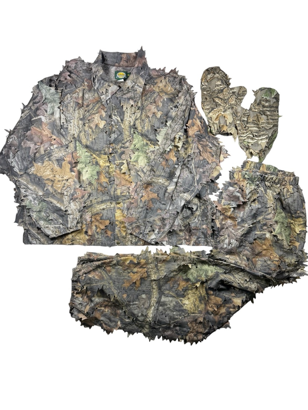 Cabela’s 3D Leafy Camo Hunting Suit Set Jacket Pants Mittens 2XL